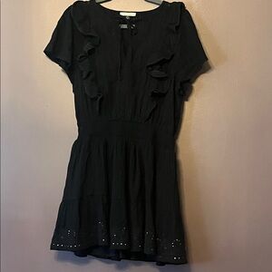 American Eagle Black V-Neck Ruffle Short Sleeve Mini Dress size Large NWT